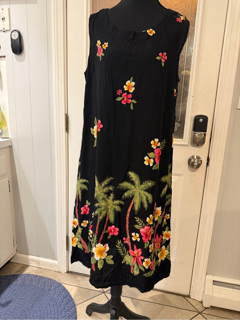 Black Tropical Floral Maxi Dress - Sleeveless Beach Shift